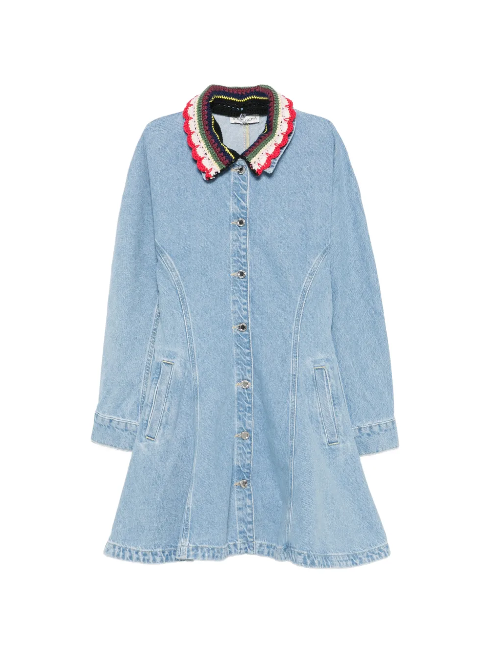 Stine Goya crochet-collar button-up mini dress - Blu