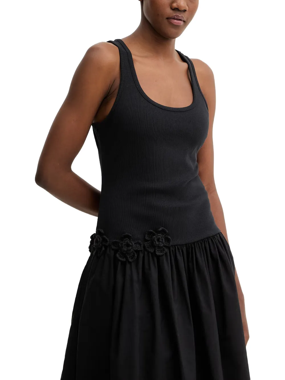 Stine Goya flower-appliqué sleeveless midi dress Zwart