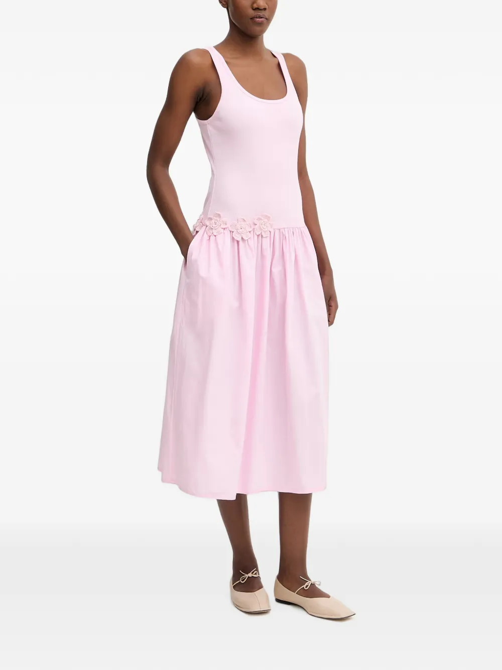 Stine Goya floral-appliqué midi dress Roze