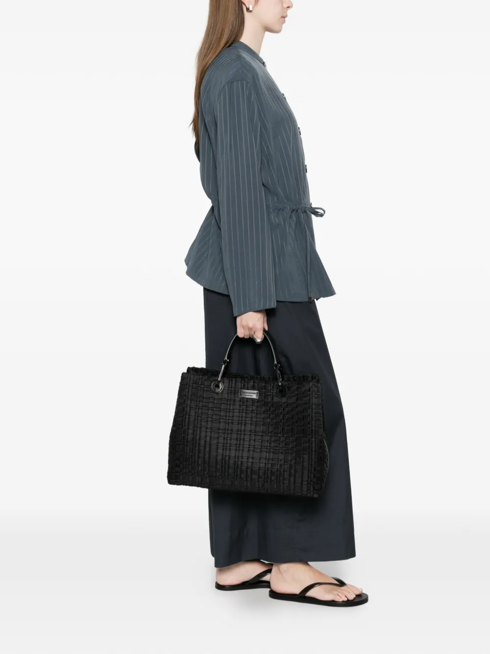 Emporio Armani Geweven shopper met handvat Zwart