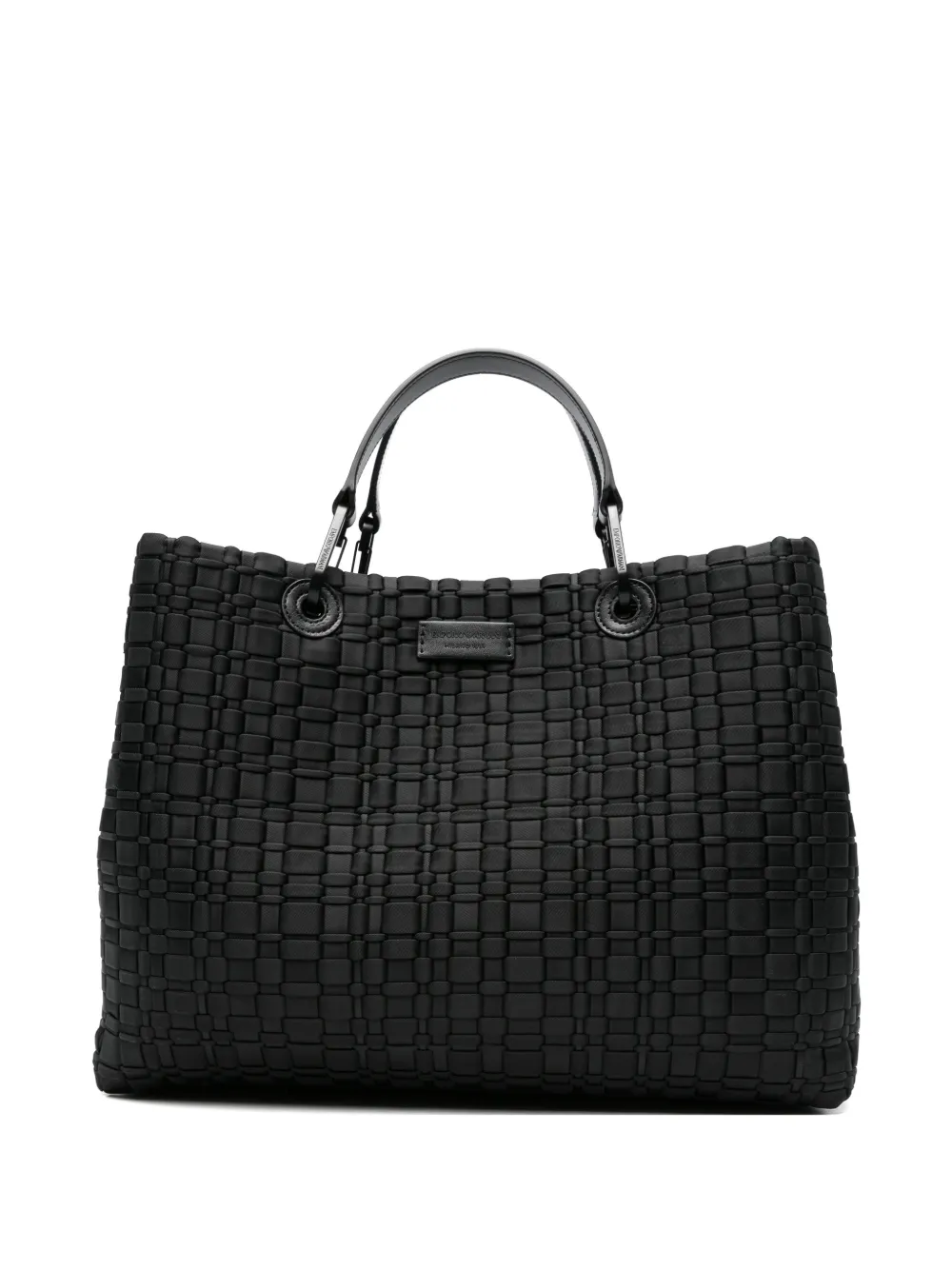Emporio Armani woven top-handle tote bag - Black