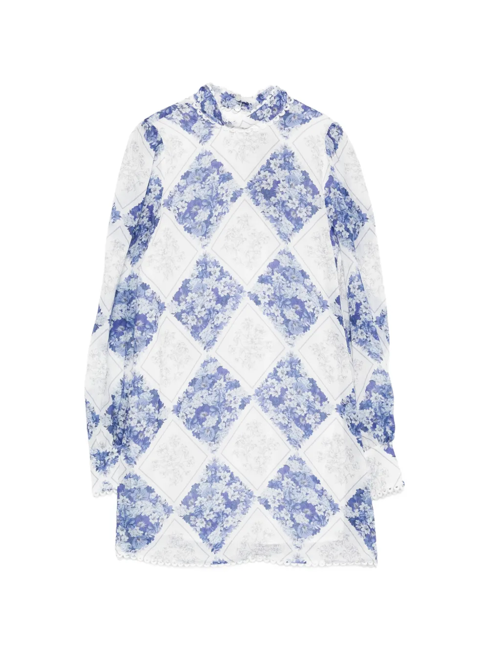 TWINSET long-sleeve floral-detail mini dress - Blu