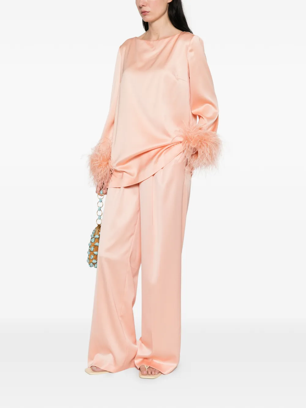 TWINSET Satijnen broek met wijde pijpen Roze