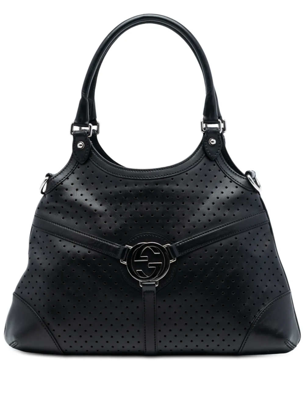 Gucci Pre-Owned 2000-2015 Perforated Calfskin Interlocking G Reins satchel - Nero