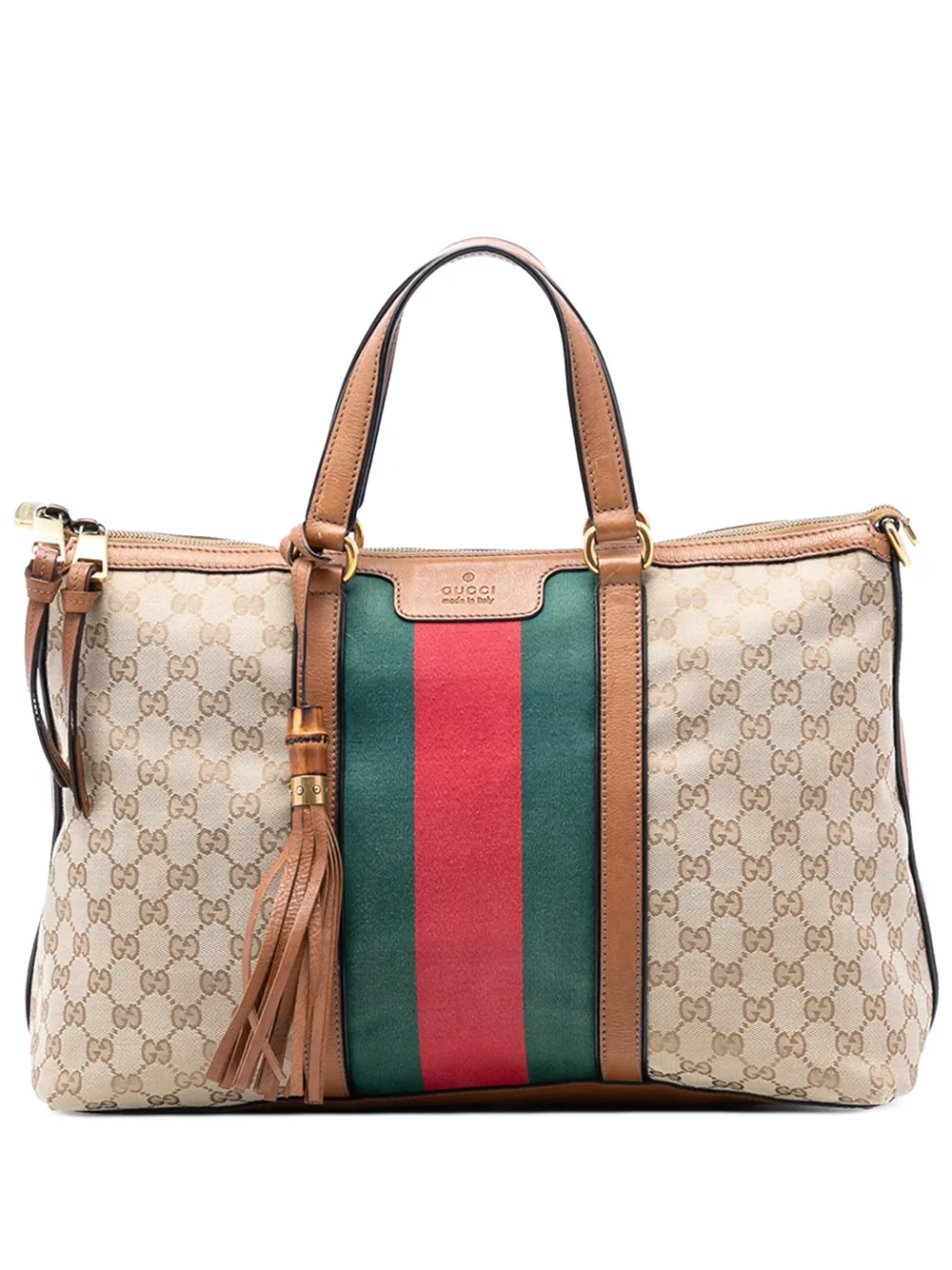 Gucci Pre-Owned 2016-2025 Medium GG Canvas Web Rania Top Handle Bag satchel - Marrone