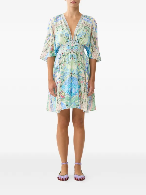 camilla floral mini dress Palatial Pastels Long Sleeve Buttoned Mini Dress