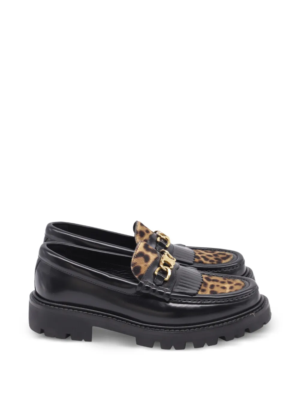 Celine Pre-Owned leopard-print chain loafers - Nero