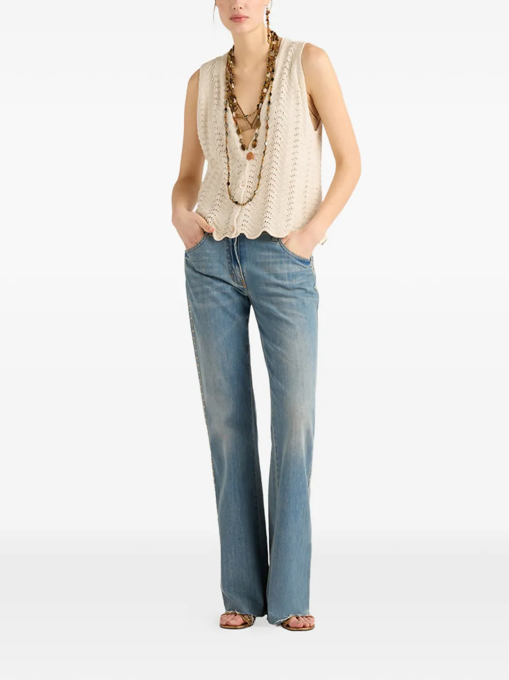  Momoni Leon Crochet Tie Gilet - Neutrals 