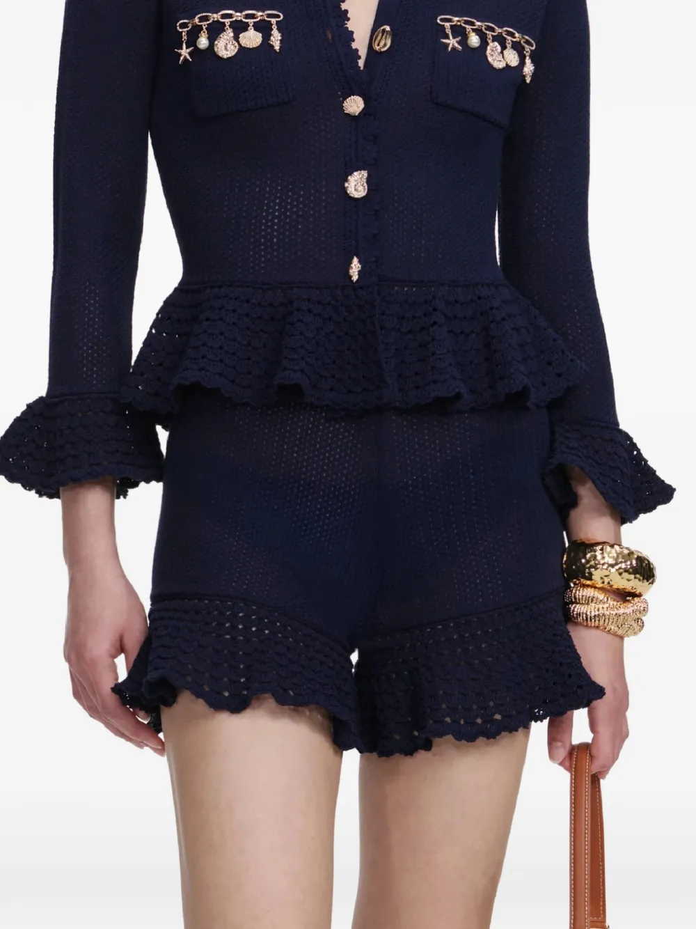Self-Portrait Gehaakte shorts met ruches Blauw