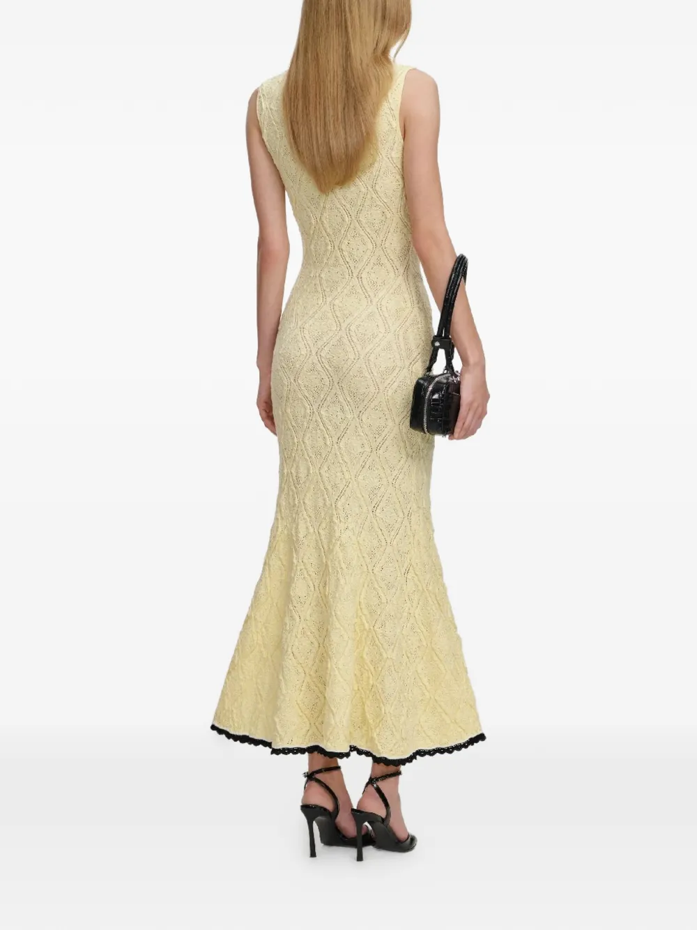 Self-Portrait Midi-jurk met geborduurde bloemen Geel