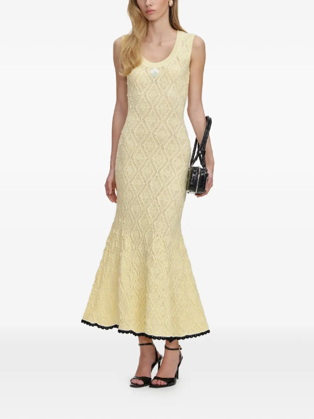 Self-Portrait Midi-jurk met geborduurde bloemen Geel