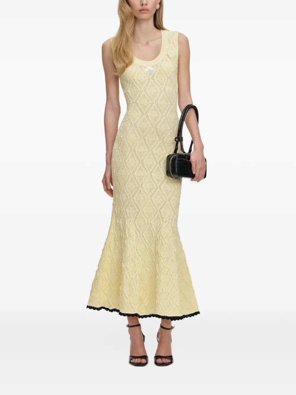 Self-Portrait Midi-jurk met geborduurde bloemen Geel