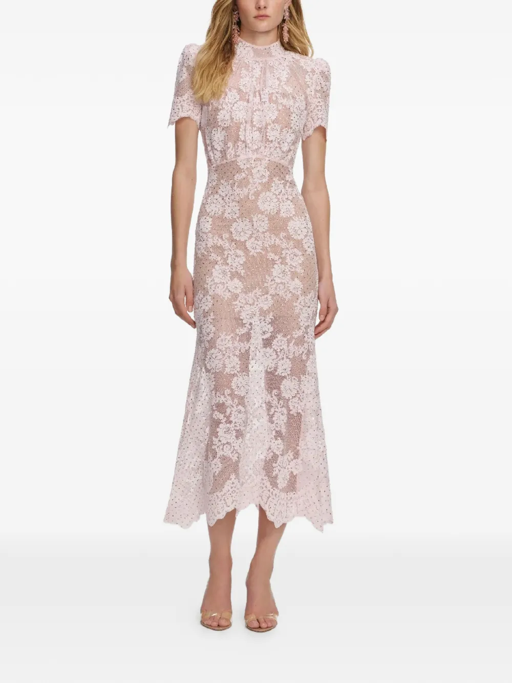 Self-Portrait lace crystals midi dress - Rosa