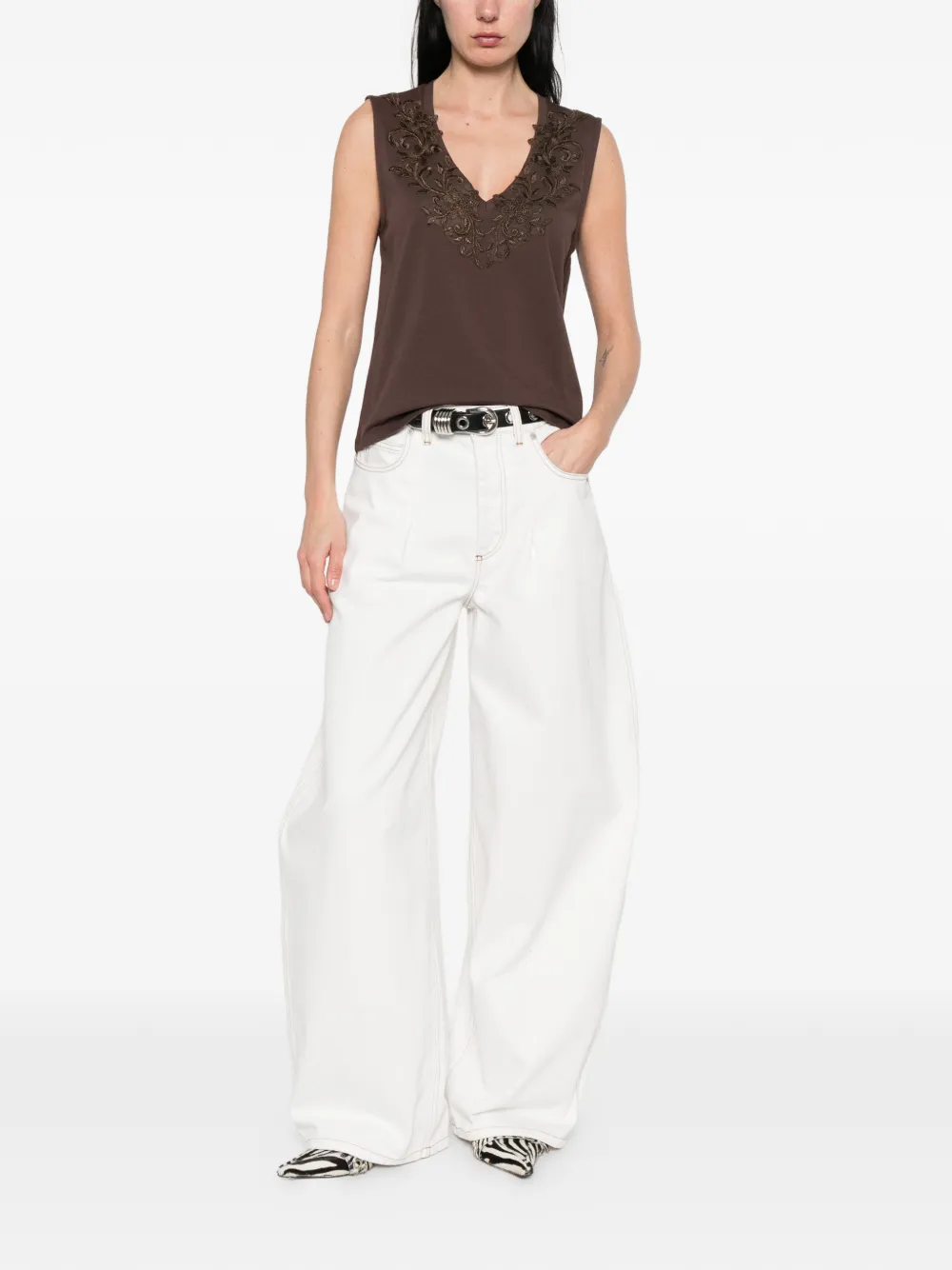  Blugirl Embellished V-neck Top - Brown 