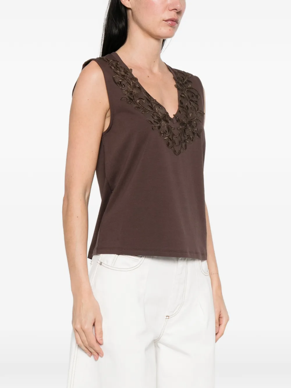  Blugirl Embellished V-neck Top - Brown 
