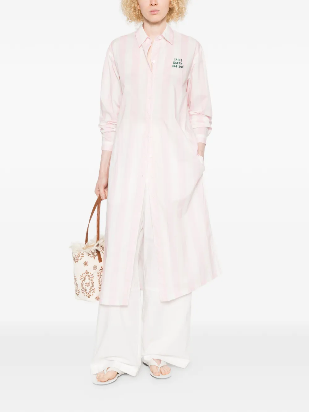 Mc2 Saint Barth Adeline Striped Shirt Midi Dress - Pink 