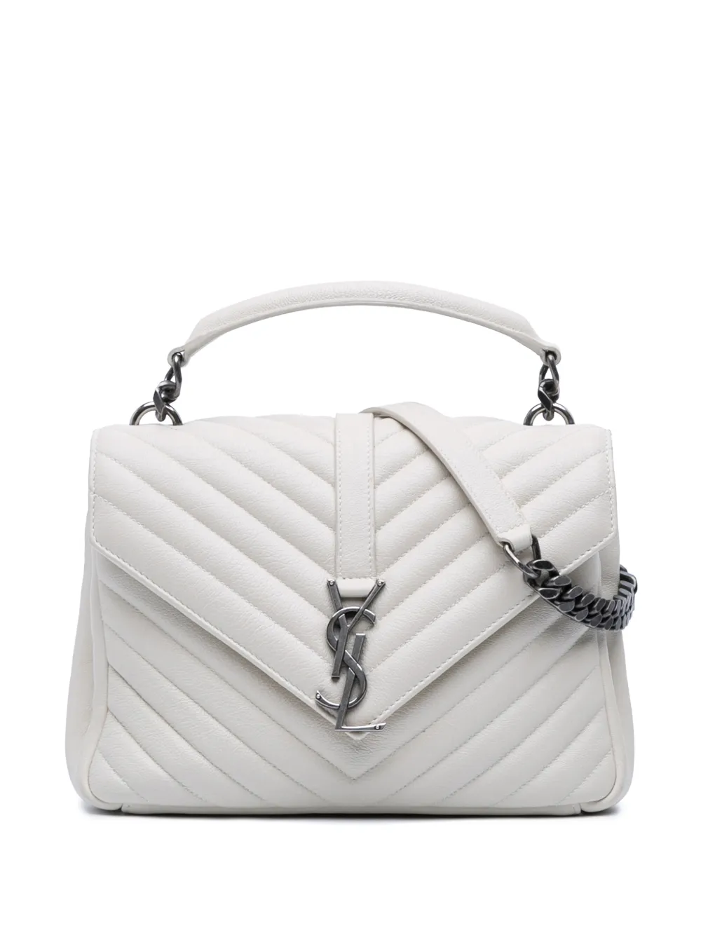 Saint Laurent Pre-Owned 2017 Medium Chevron Sheepskin Monogram College satchel - Bianco