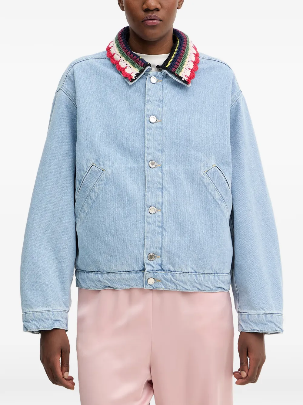 Stine Goya crochet-trim denim jacket - Blau