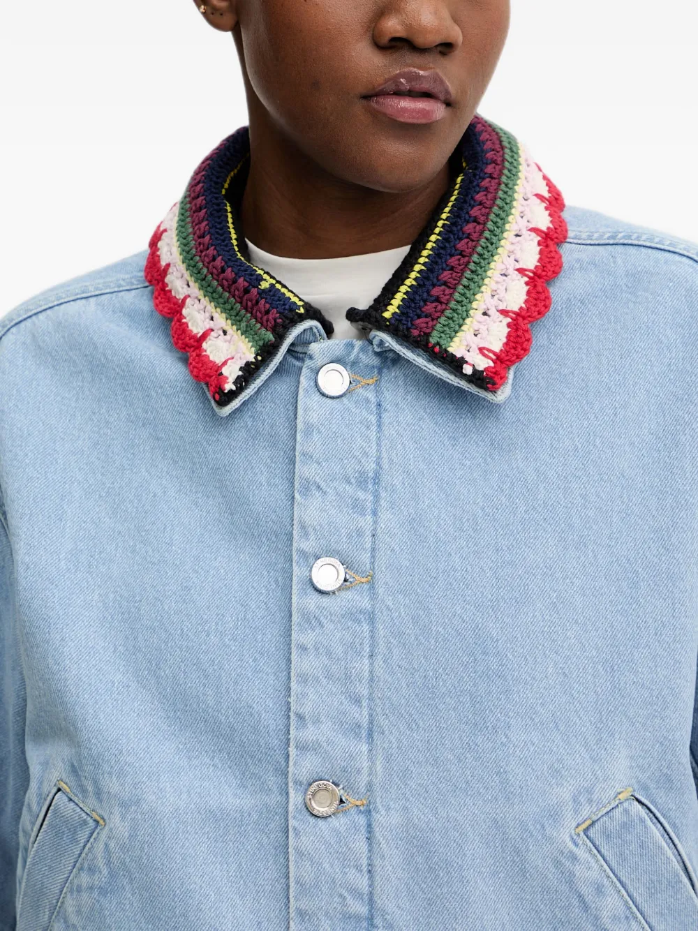 Stine Goya Denim jack met gehaakte afwerking Blauw