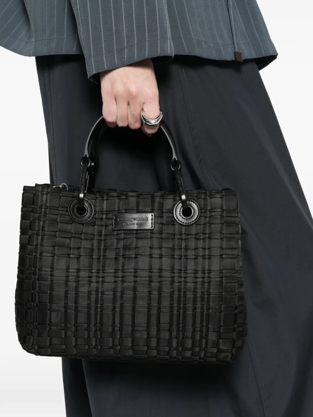 Emporio Armani Geweven shopper met handgreep Zwart