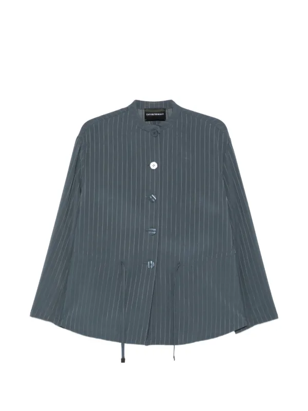 Emporio Armani Pinstriped Fluid Fabric Guru-collar Jacket in Blue