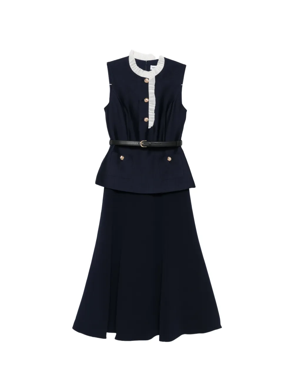 Self-Portrait ruffle-trim belted dress - Blu