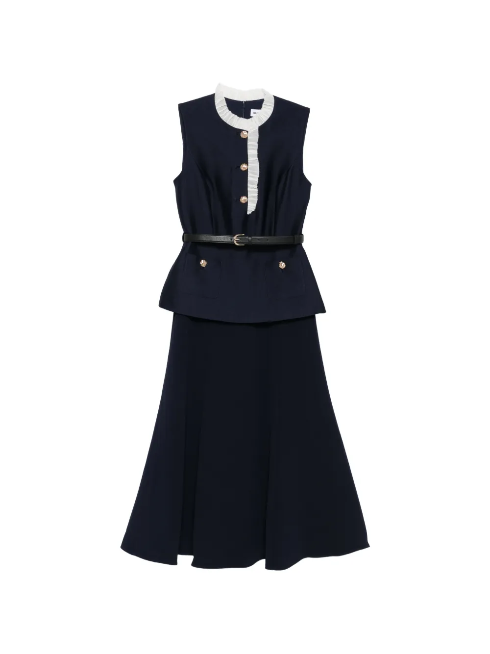 Self-Portrait ruffle-trim belted dress - Blu