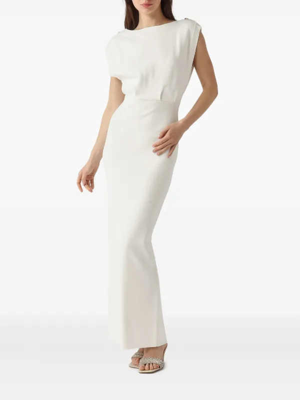 Elisabetta Franchi Red Carpet Full Milano Stitch Knit Dress | White