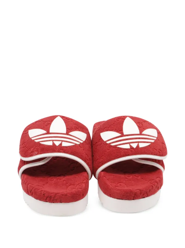 Gucci Pre-Owned x Adidas Logo adjustable-strap Slides | Red  display picture 3