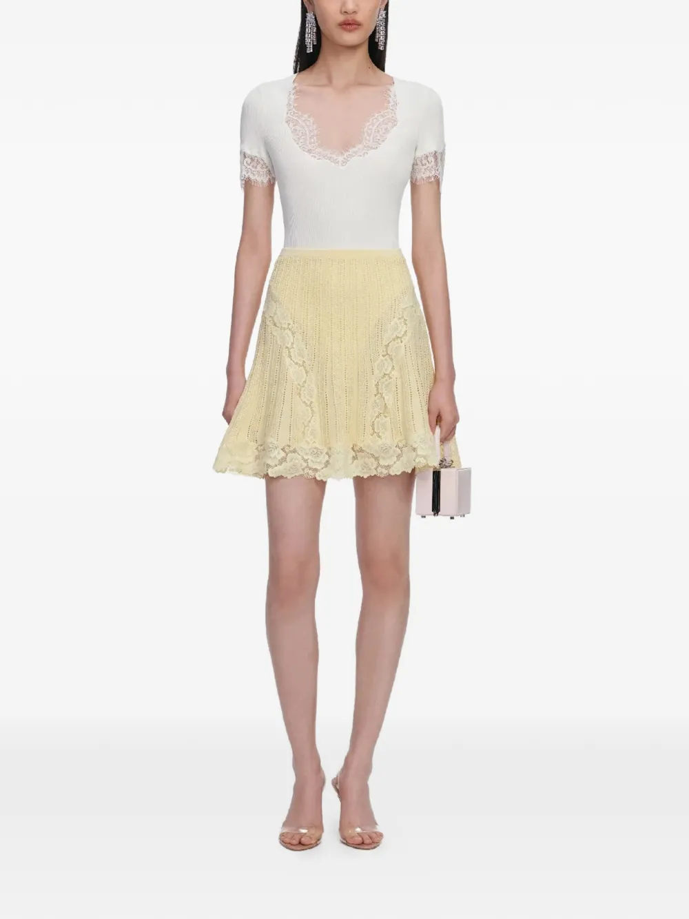 Self-Portrait lace trim mini skirt - Giallo