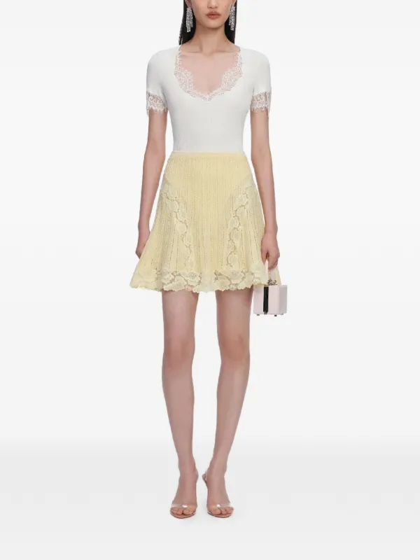 Self-Portrait Lace Trim Mini Skirt in Yellow