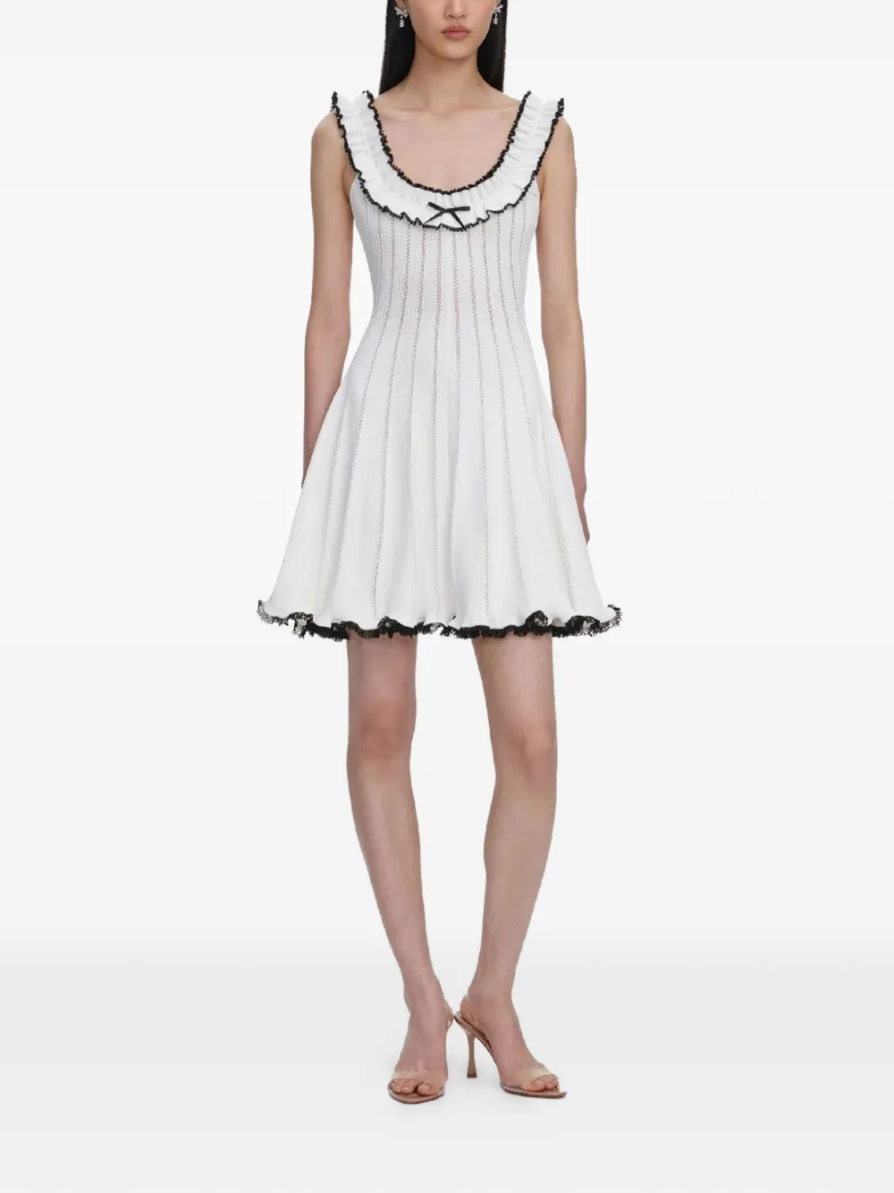 Self-Portrait ruffled bow mini dress - Bianco