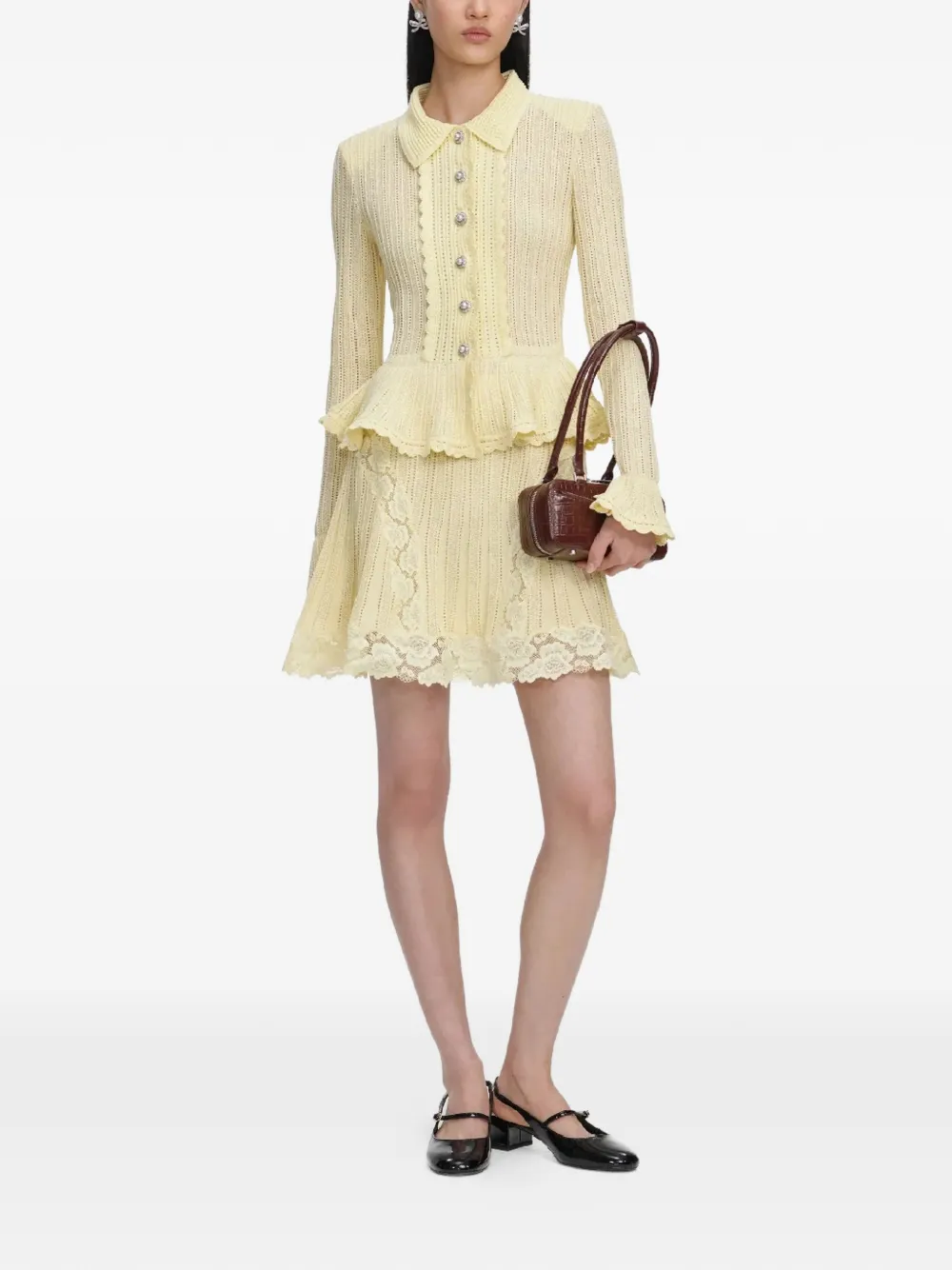 Self-Portrait crystal-embellished lace insert dress - Giallo