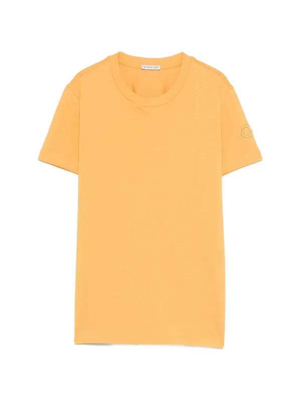 Moncler Embroidered Logo Cotton T-shirt in Yellow