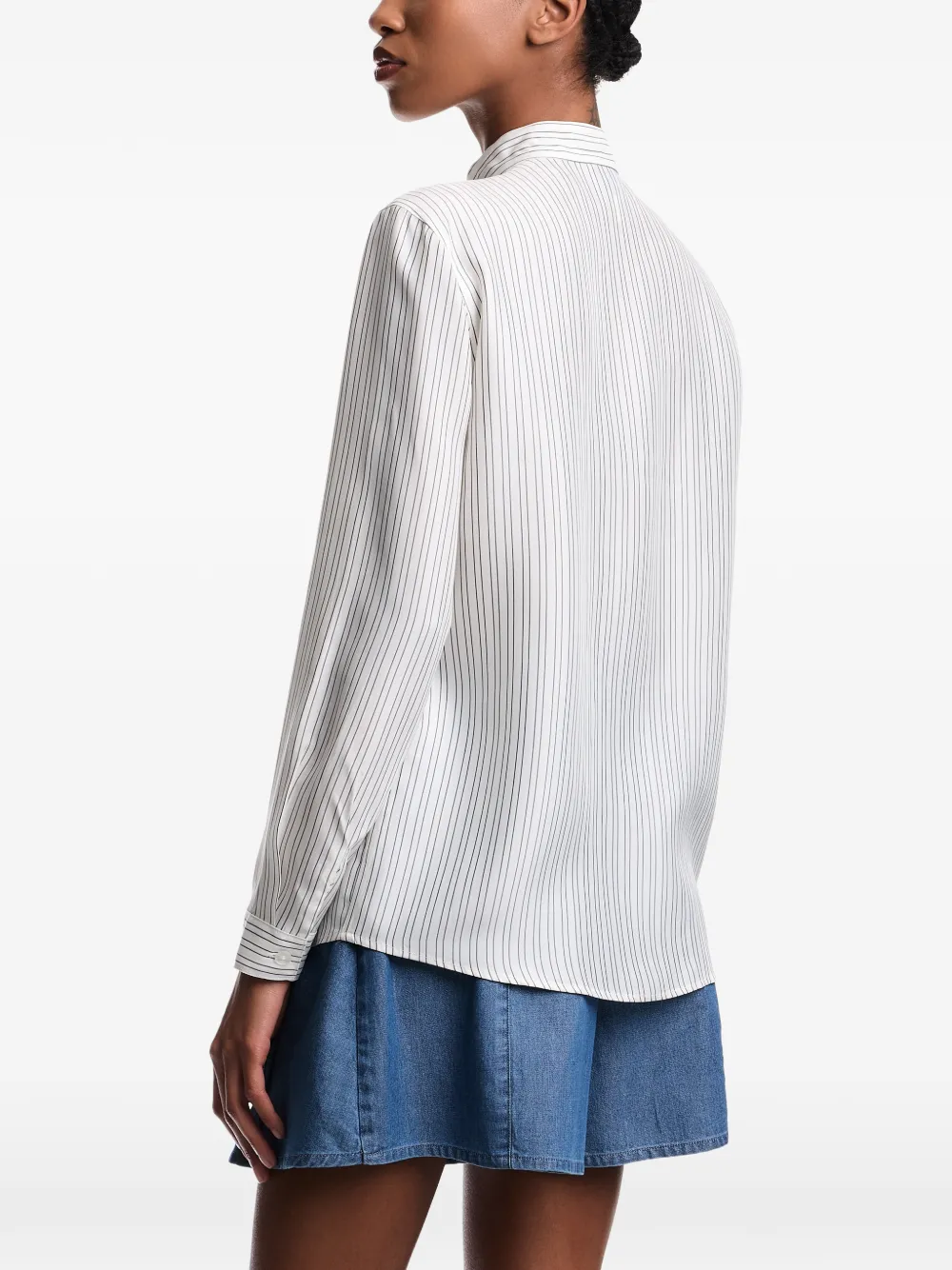 Emporio Armani Gestreepte blouse met gestrikte hals Beige