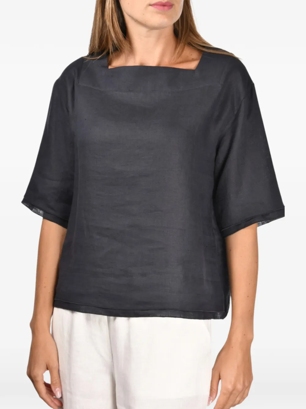  Gran Sasso Square-neck Blouse - Grey 