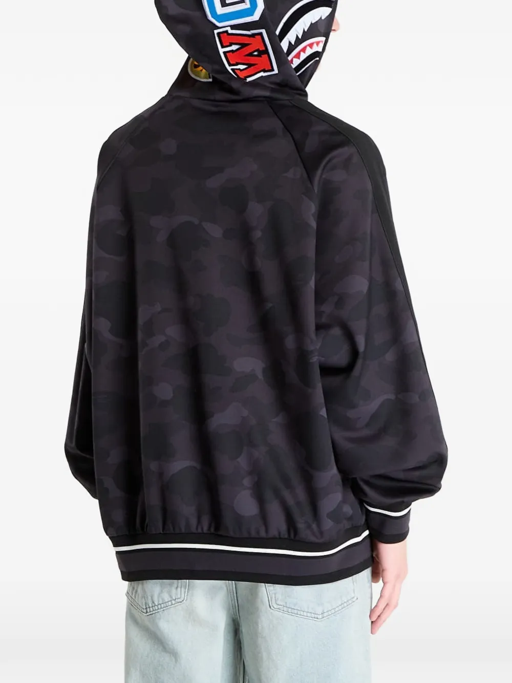 A BATHING APE Hoodie met camouflageprint en haaienpatroon Zwart