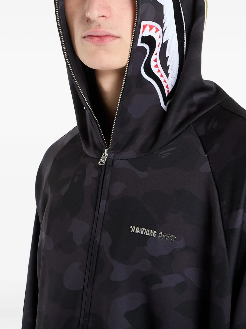 A BATHING APE Hoodie met camouflageprint en haaienpatroon Zwart
