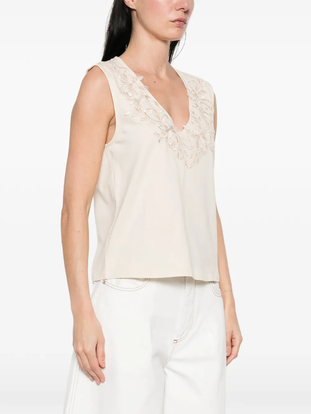 V-Neck Embroidered Tank Top