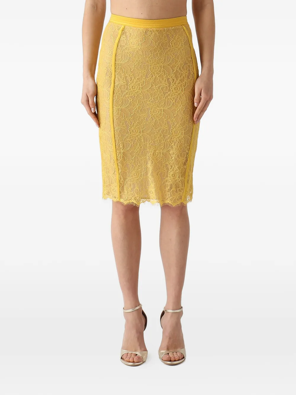 Elisabetta Franchi lace detail midi skirt - Giallo