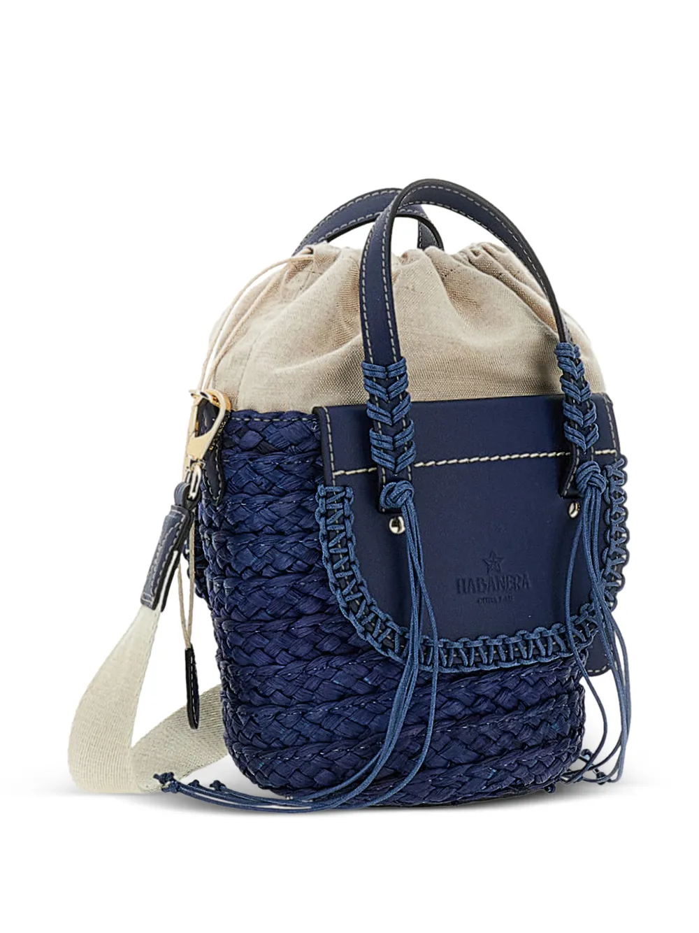  Cuba Lab Habanera Woven Top Handle Bucket Bag - Blue 