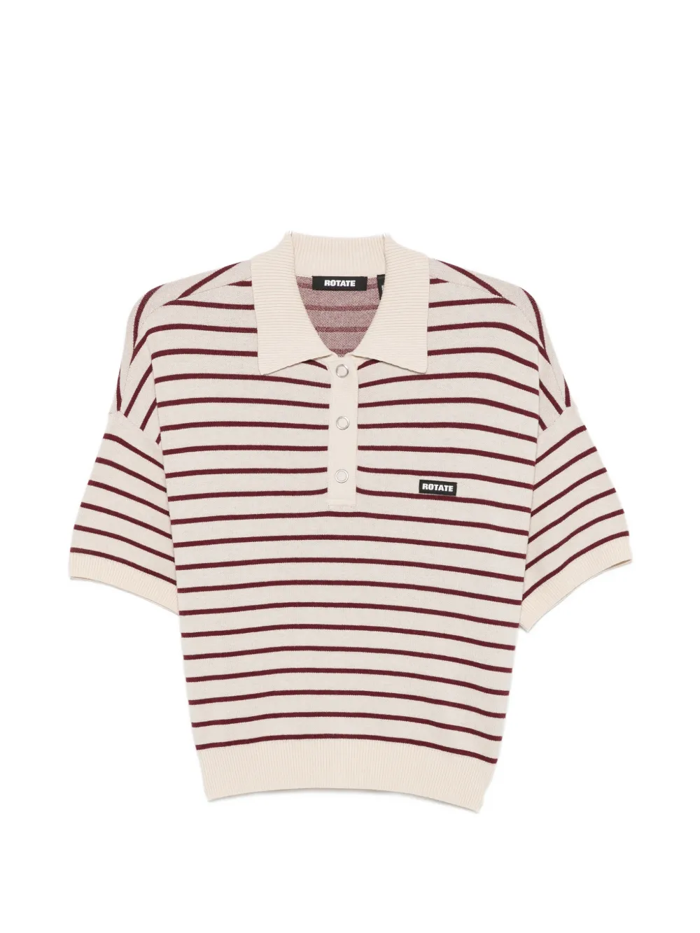 Rotate Birger Christensen Striped Short-sleeve Polo Top In Neutral