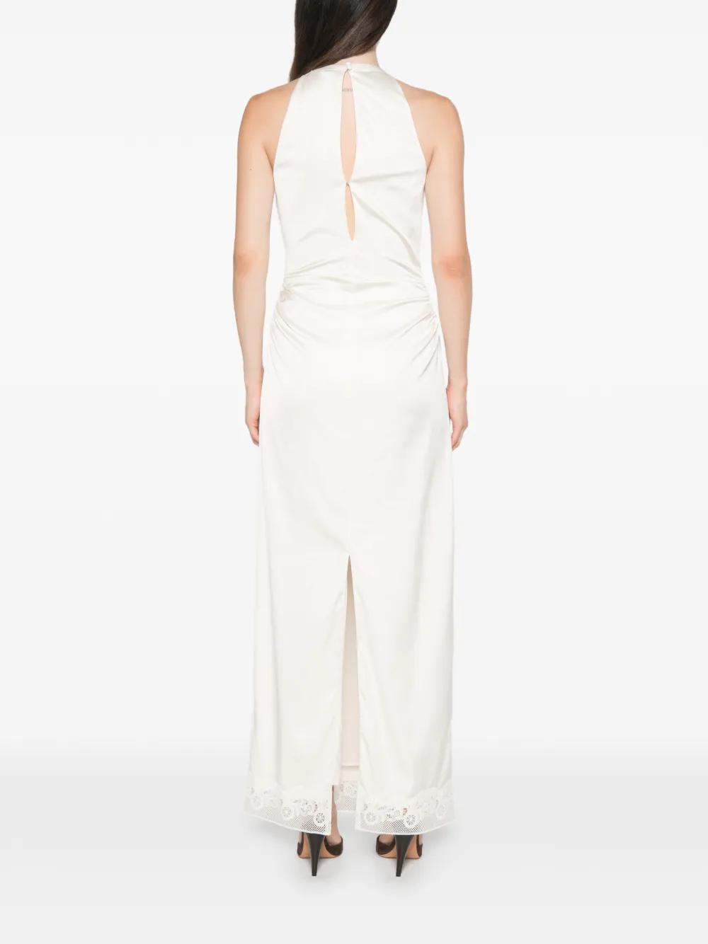 ROTATE BIRGER CHRISTENSEN Maxi-jurk met kanten afwerking en ruches Beige