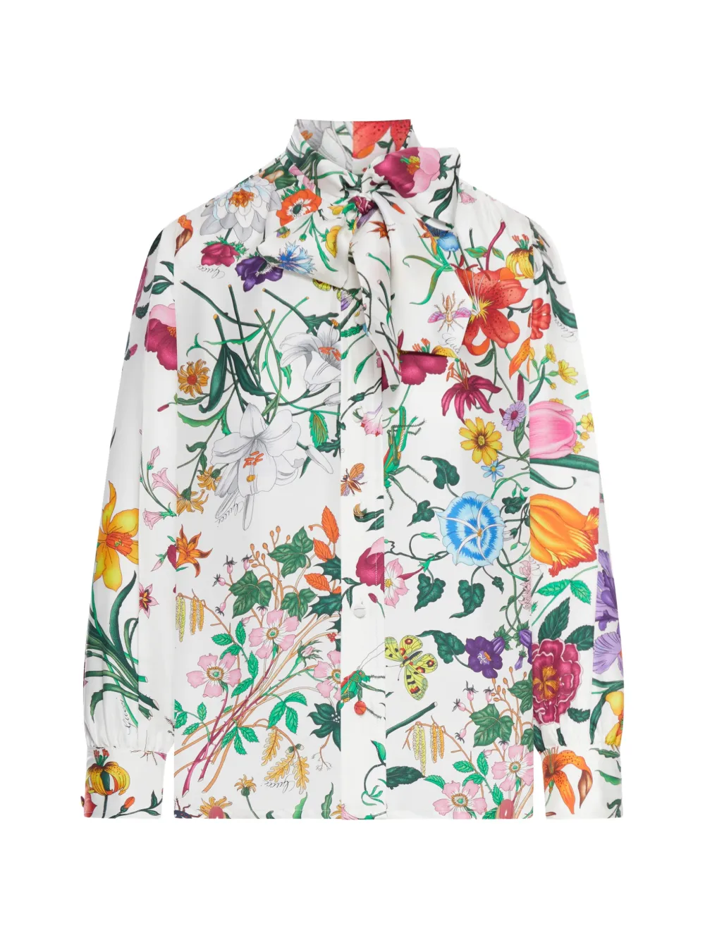 Gucci floral-print bow shirt - Weiß