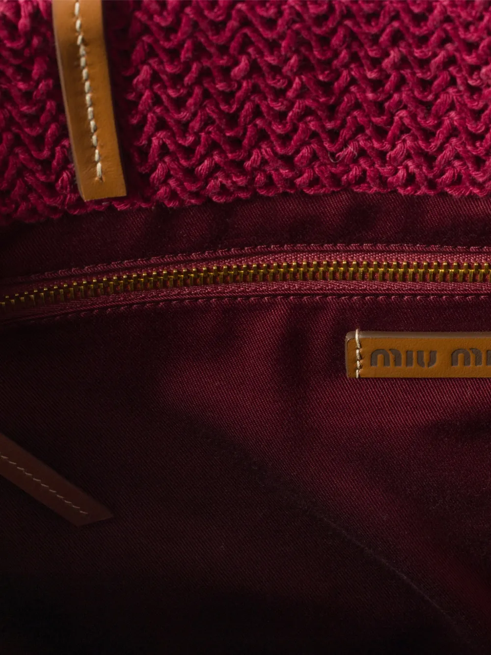 Miu Geweven shopper met raffia-effect Rood