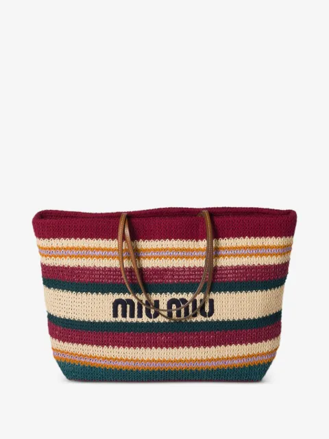 Miu Miu 라피아 이펙트 우븐 토트 백