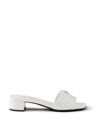 Prada Saffiano Patent Leather Sandals | White | FARFETCH