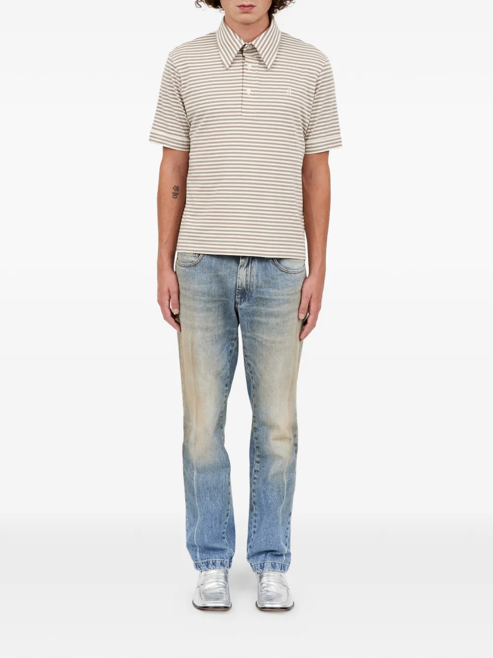 MM6 Maison Margiela Gestreept poloshirt met knoop Beige