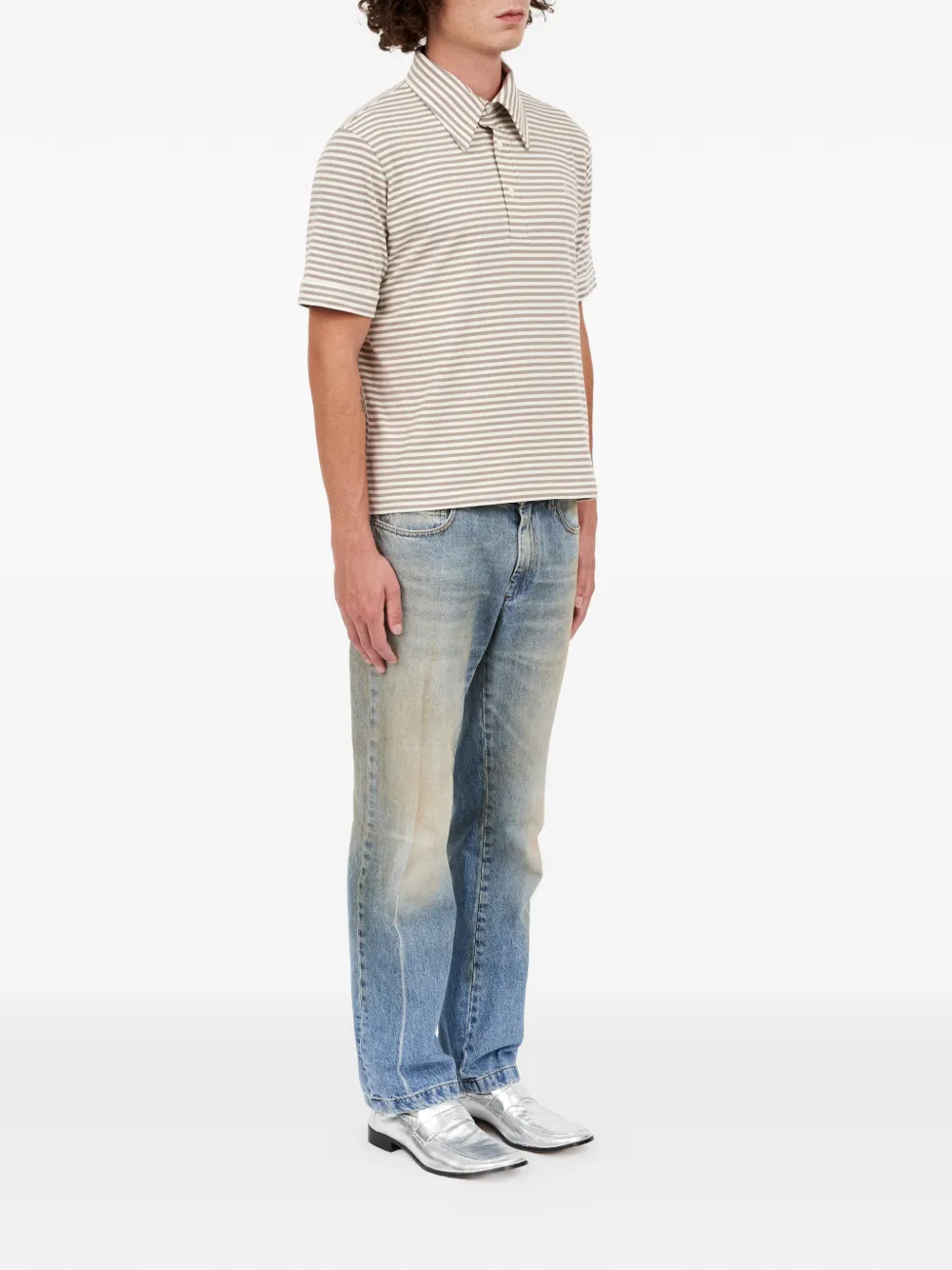 MM6 Maison Margiela Gestreept poloshirt met knoop Beige