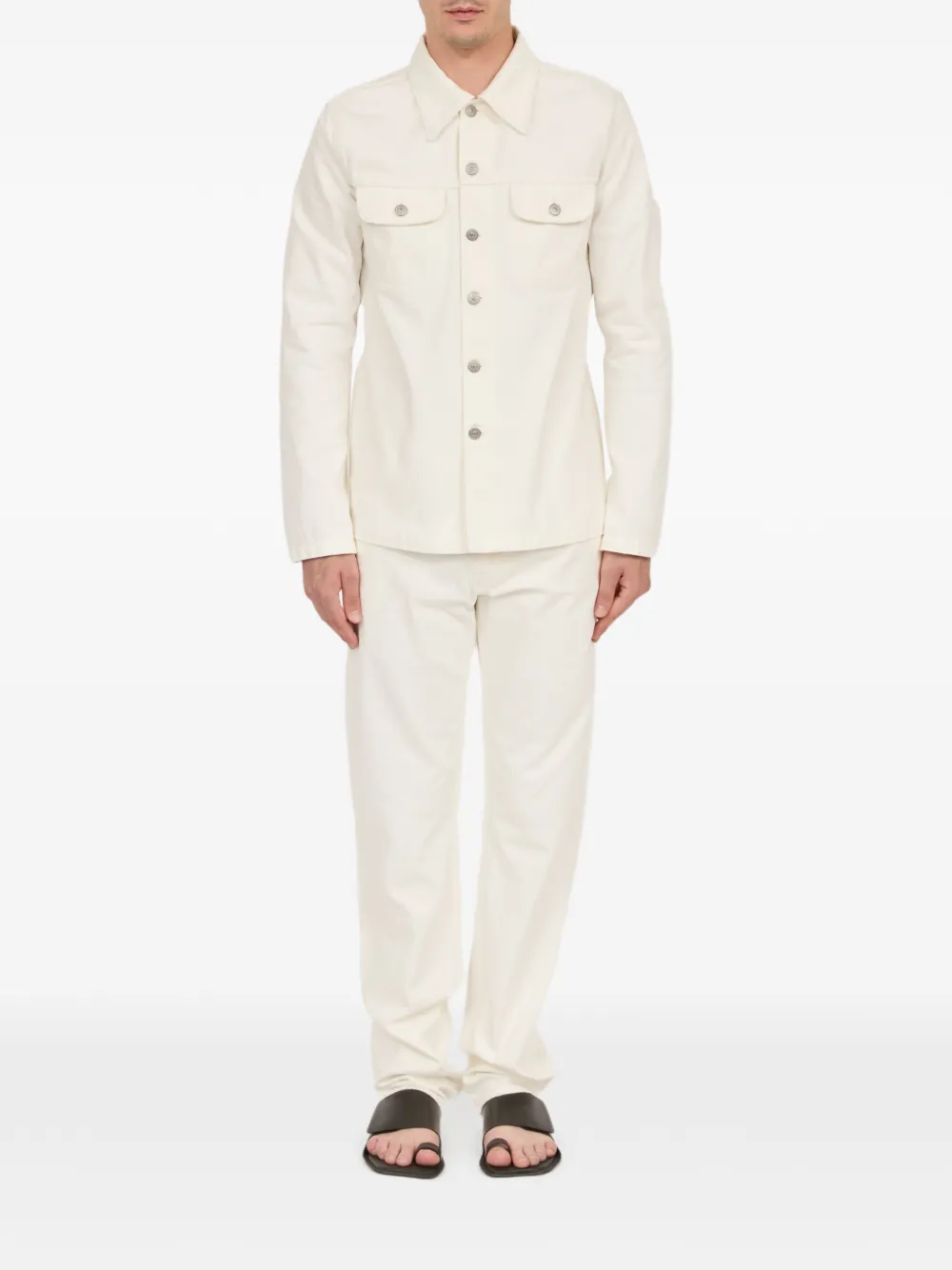 Mm6 Maison Margiela Buttoned Denim Jacket - Neutrals 